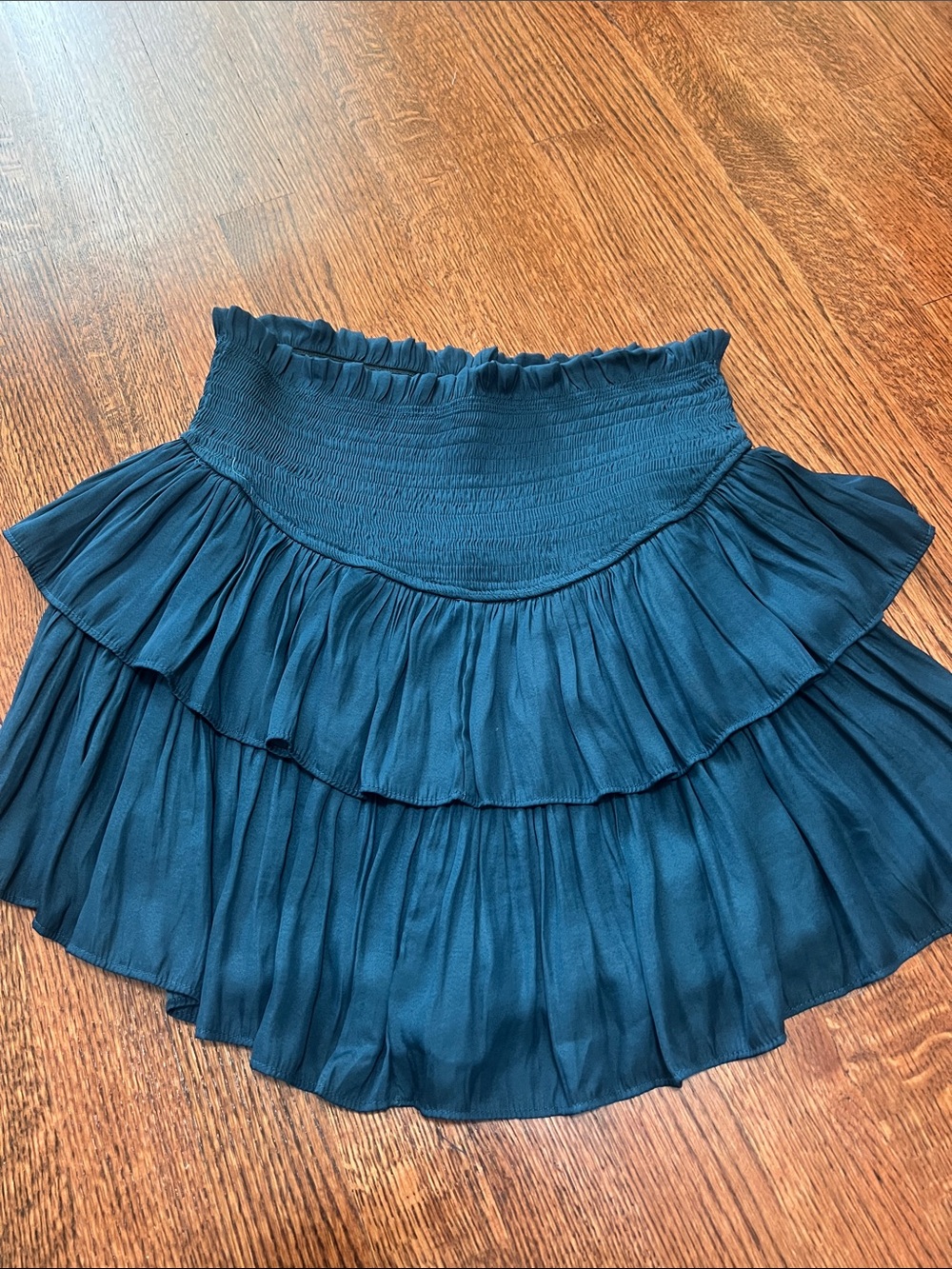 Mustard Seed Teal Tiered Smocked Mini Skirt